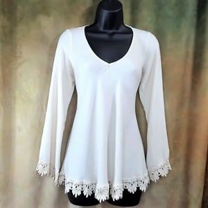 For Love & Lemons Crochet Trim Bell Sleeve Tunic